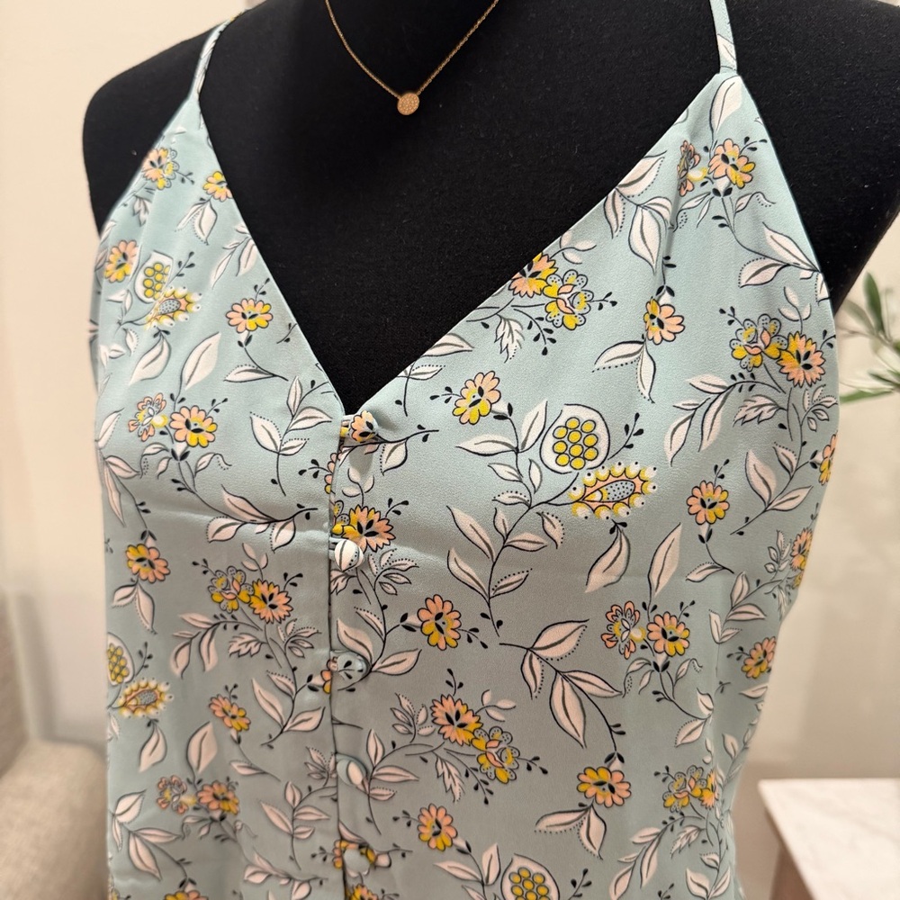 LOFT Floral Camisole in Blue and Yellow Floral with Button Detail - Picture 2 of 16